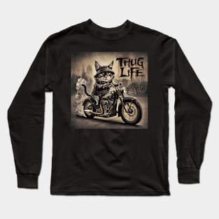 Thug Life Cat Riding Motorcycle Long Sleeve T-Shirt